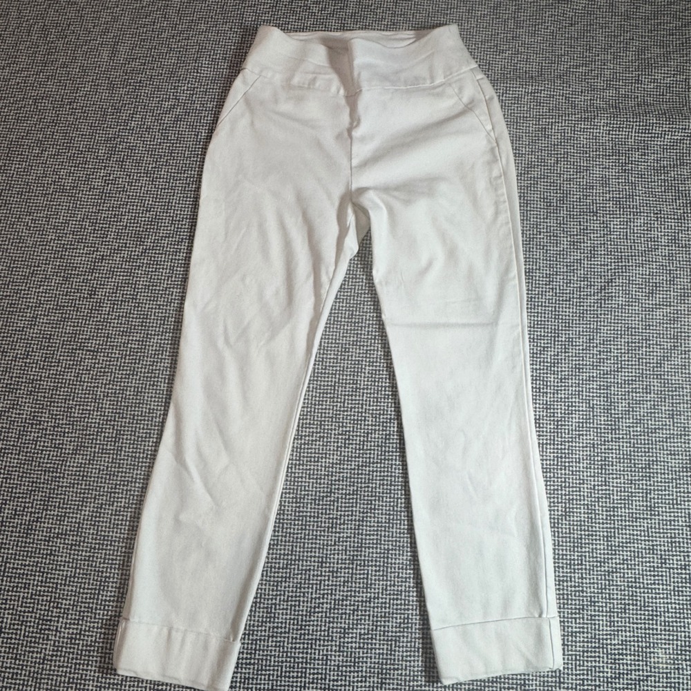 New York & Company 7th Avenue White Pull On Cuffed Stretch Pants Small